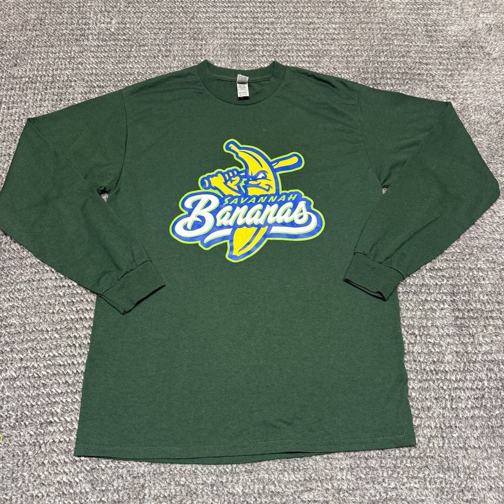 Savannah Bananas Mens Long Sleeve Baseball T-Shirt M Green Graphic Dry Blend
